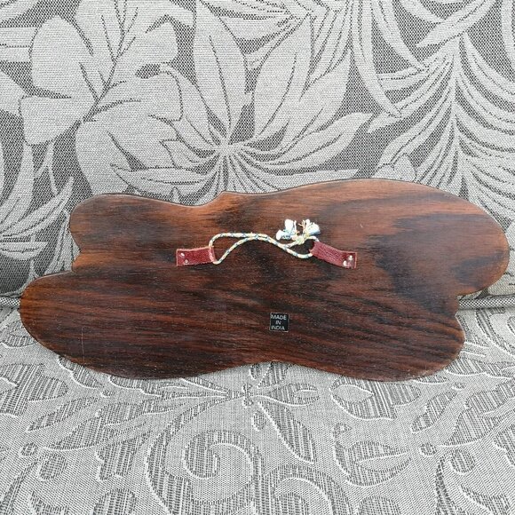 Vintage Handmade Marquetry Wooden Elephant Wall Picture 14"x6" Etched Carved - Picture 13 of 14